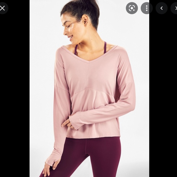 Fabletics Maria PowerTouch Light V-Neck Long-Sleeve Top in Dusty Rose - Picture 1 of 6